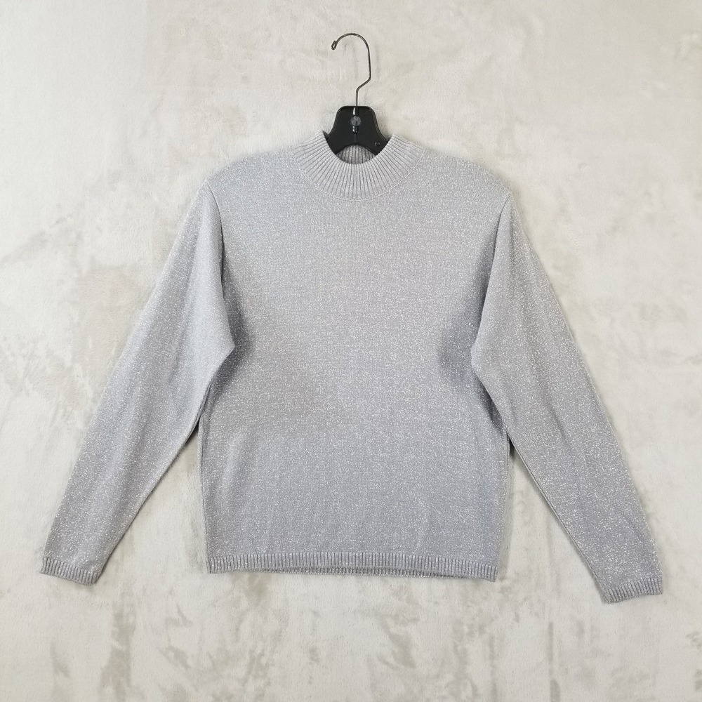 Pendleton Sweater Womens S Silver Metallic Wool Blend Mock Neck Vintage USA
